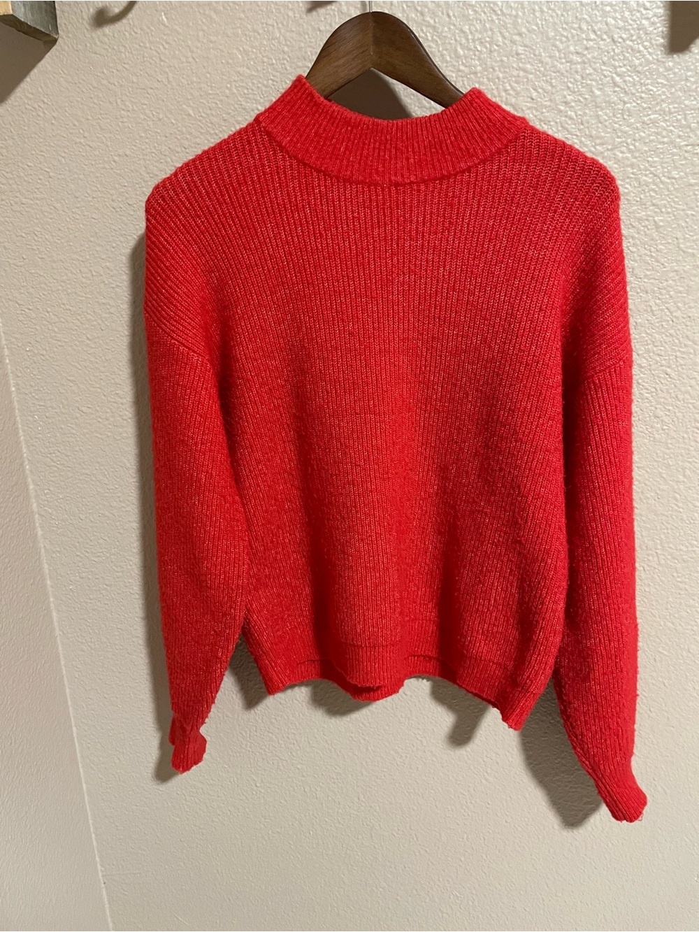 Leith Red Ribbed Mock Neck Sweater